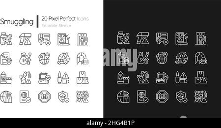 Icônes linéaires de contrebande définies pour les modes sombre et clair Illustration de Vecteur