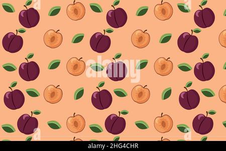 Motif prune frais entier et semi-sans coutures Illustration de Vecteur