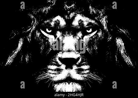 Abstrait Lion Silhouete noir blanc Banque D'Images