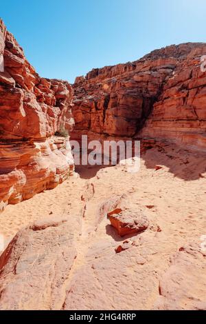 Le sable rouge rochers dans le désert.Tir vertical. Banque D'Images