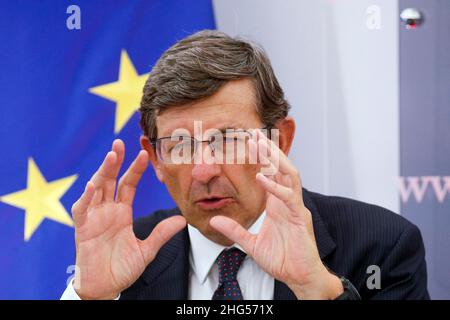 Italie, Rome, 7 septembre 2021 : Vittorio Colao, ministre de l'innovation technologique et de la transition numérique, participe à la conférence de presse pour Banque D'Images