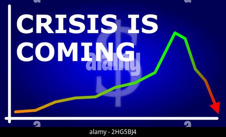 Le graphique avec une flèche indiquant la crise financière prévue pour 2019 sur fond bleu Banque D'Images