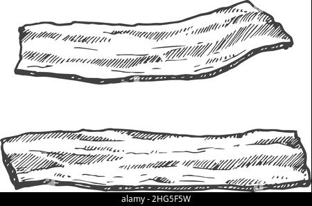 Morceaux de bacon.Illustration du vecteur de viande de porc dessiné à la main.Aliments naturels Doodle isolé Illustration de Vecteur