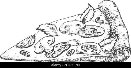 Pizza.Illustration d'un vecteur alimentaire dessiné à la main.Cuisine italienne naturelle Doodle Isolated Illustration de Vecteur