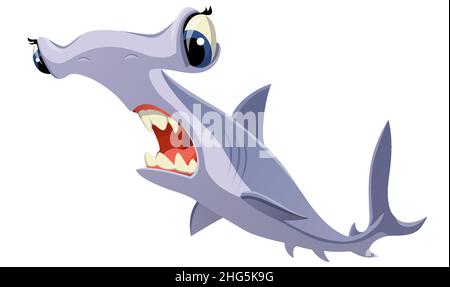 Requin-marteau de dessin animé sur fond blanc pour l'animation, l'illustration et l'impression de souvenirs.Illustration vectorielle. Illustration de Vecteur