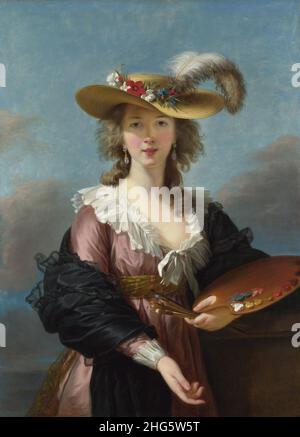 Autoportrait dans un chapeau de paille par Elisabeth-Louise Vigée-Lebrun. Banque D'Images
