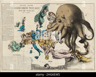 Carte de la guerre de Serio-Comic pour l'année 1877. Banque D'Images