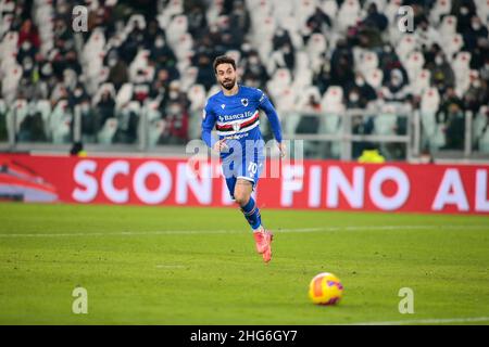 Turin, Italie.18th janvier 2022.Caputo de Sampdoria lors de la coupe italienne, Coppa Italia, ronde de 16 match de football entre Juventus FC et UC Sampdoria le 18 janvier 2022 au stade Allianz à Turin, Italie crédit: Agence de photo indépendante/Alamy Live News Banque D'Images