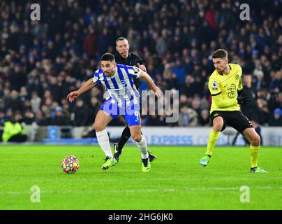 Brighton, Royaume-Uni.18th janvier 2022.Neal Maupay, de Brighton & Hove Albion, lors du match Premier League entre Brighton & Hove Albion et Chelsea à l'Amex, le 18th 2022 janvier à Brighton, en Angleterre.(Photo de Jeff Mood/phcimages.com) Credit: PHC Images/Alamy Live News Banque D'Images