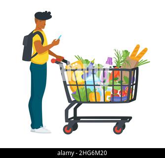 homme avec panier plein de produits Illustration de Vecteur