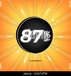87 % de réduction.Bannière jaune avec quatre-vingt-sept pour cent de réduction sur un ballon noir pour les méga grandes ventes. Illustration de Vecteur