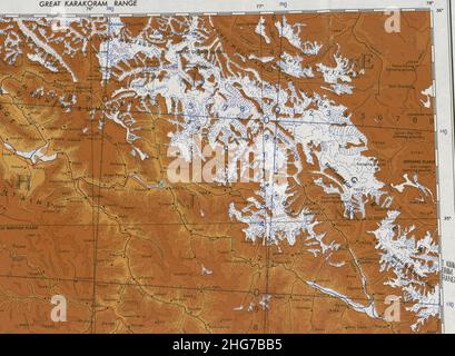 Détails cartographiques du glacier Siachen, du glacier Baltoro et du mont Godwin Austen, de TXU-oclc-6654394-ni-43-5th-ed (culture). Banque D'Images