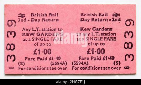 Billet de train vintage 1970s - Kew Gardens Banque D'Images