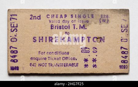 Vintage 1970s British Railway train Ticket - Bristol Shirehampton Banque D'Images