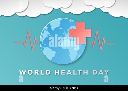 journée mondiale de la santé avec le rythme cardiaque dans le style de l'art papier Illustration de Vecteur