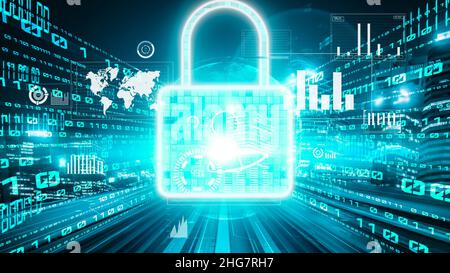 Cyber-sécurité et protection des données en ligne avec logiciel de chiffrement sécurisé tacite .Concept de transformation numérique intelligente et de perturbation technologique Banque D'Images