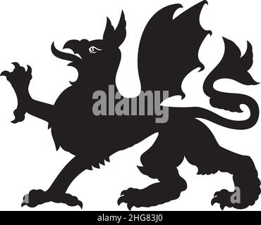 Silhouette héraldique griffin noir blanc Illustration de Vecteur