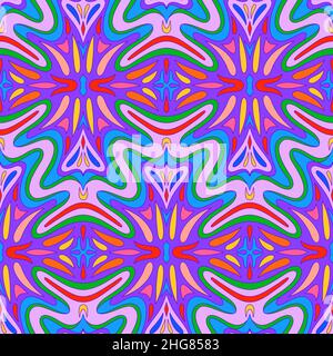 Dessin main Groovy Psychedelic Vector Seamless Pattern Design Illustration de Vecteur