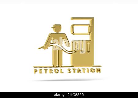 Icône de station-service golden 3D isolée sur fond blanc - rendu 3D Banque D'Images