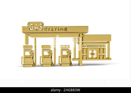 Icône de station-service golden 3D isolée sur fond blanc - rendu 3D Banque D'Images