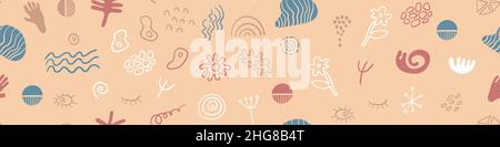 Motif abstrait sans couture avec objets dessinés à la main.Illustration vectorielle. Illustration de Vecteur