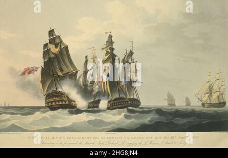 L’engagement de Sir Samuel Hood auprès de l’escadron français au large de Rochefort, Septr.25, 1806. Banque D'Images