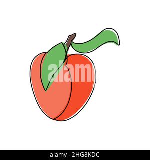 Illustration vectorielle dessinée à la main d'une pêche en ligne simple.Illustration mignonne d'un fruit sur fond blanc Illustration de Vecteur