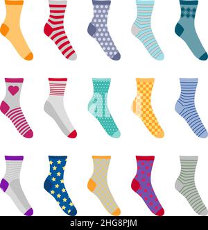 Ensemble de chaussettes colorées avec différents motifs, illustration vectorielle Illustration de Vecteur