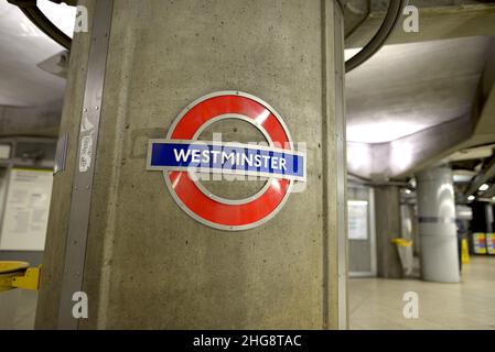 Londres, Angleterre, Royaume-Uni.Station de métro Westminster Banque D'Images