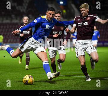 Édimbourg, Royaume-Uni.18th janv. 2022. Cinch Premiership - Heart of Midlothian v St Johnstone 18/01/2022 Pic shows: St Johnstone forward, Michael O'Halloran, traverse la défense à domicile comme hôte de jeu de coeurs à St Johnstone dans le Cinch Premiership à Tynecastle Park, Édimbourg.Crédit : Ian Jacobs/Alay Live News Banque D'Images