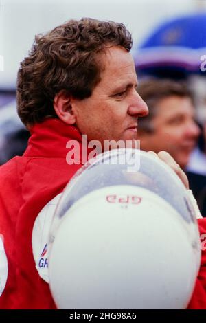 Archives 80ies : Alain Carignon, course de voitures de piste, France, 1986 Banque D'Images