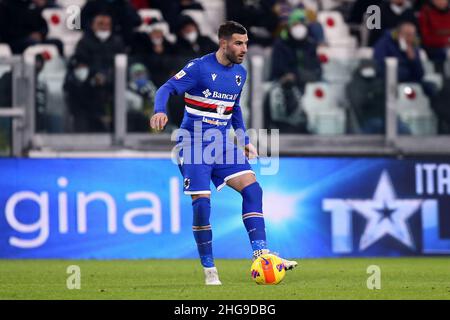 Turin, Italie.18th janvier 2022.Nicola Murru d'UC Sampdoria en action lors du match de Coppa Italia entre Juventus FC et UC Sampdoria au stade Allianz le 18 janvier 2022 à Turin, Italie.Credit: Marco Canoniero / Alamy Live News Banque D'Images