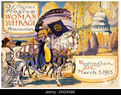 Programme officiel de la procession du suffrage des femmes, Washington DC USA, mars 3rd 1913, (votes pour les femmes), couverture du programme par Benjamin Moran Dale, 1913 Banque D'Images