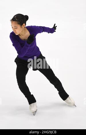 Tallinn, Estonie.19th janvier 2022.Mai MIHARA (JPN), en pratique, aux Championnats de patinage artistique 2022 de l'UIP sur quatre continents, au Tondiaba Ice Hall, le 19 janvier 2022 à Tallinn, Estonie.Credit: Raniero Corbelletti/AFLO/Alay Live News Credit: AFLO Co. Ltd./Alay Live News Banque D'Images