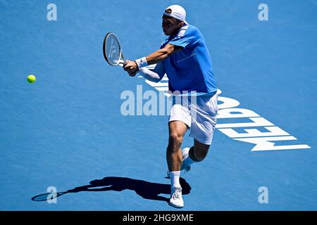 MELBOURNE, AUSTRALIE - JANVIER 19 : Tallon Griekspoor dans ses singles hommes deuxième tour contre Pablo Carreno Busta de l'Espagne pendant l'Open d'Australie 2022 à Melbourne Park le 19 janvier 2022 à Melbourne, Australie (photo d'Andy Astfalck/Orange Pictures) crédit : Orange pics BV/Alay Live News Banque D'Images