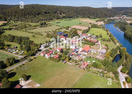 Vue aérienne d'Oberhofen, Parc naturel Altmühltal, Bavière, Allemagne Banque D'Images