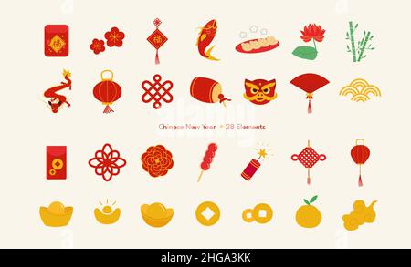Ensemble d'éléments du nouvel an chinois, collection Icons Illustration de Vecteur