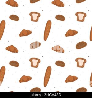 Motif de boulangerie dessiné à la main sans couture avec une jolie pâte à croque-croque Illustration de Vecteur