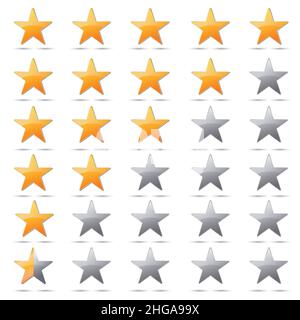 Badge vectoriel d'icône de notation 5 étoiles pour site Web ou application, infographies positives ensemble de commentaires sur fond blanc coché. Illustration vectorielle. Vecteur EPS 10 f Illustration de Vecteur