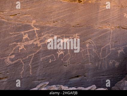 Pétroglyphes sur une roche représentant des autruches, province de Najran, Thar, Arabie Saoudite Banque D'Images