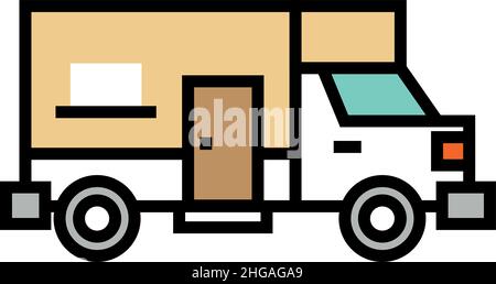Icône de camion de camping.Symbole de voiture de voyage.Remorque d'origine Illustration de Vecteur