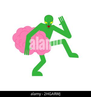 Le reptilan vole le cerveau.Le concept de gouvernement mondial.La théorie du complot et la capture du monde par les étrangers. Illustration de Vecteur