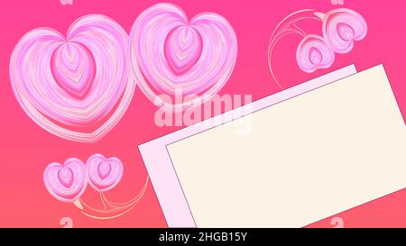 Carte postale rose avec coeurs abstraits fractaux et un lieu pour le texte.Concept de la Saint-Valentin Banque D'Images