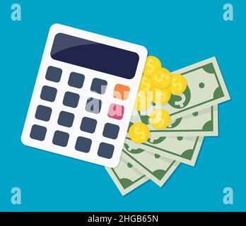 Rapports financiers, calculatrice, Money.Vector illustration pour le Web, application mobile en conception plate.SPE 10 Illustration de Vecteur