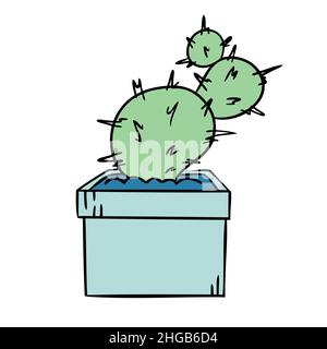 Cactus mignon dans un pot de fleurs.Illustration vectorielle de plantes d'intérieur Illustration de Vecteur