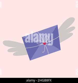 Une enveloppe avec des ailes.Carte de Saint-Valentin.Symboles vectoriels de l'amour. saint-valentin.Une série de cartes postales dans le style boho. Illustration de Vecteur