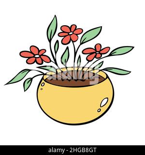 Plante mignonne dans un pot de fleur.Illustration vectorielle de plantes d'intérieur Illustration de Vecteur