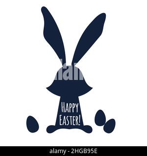 Lapin de Pâques et lettrage isolés sur fond blanc. Le symbole des Pâques. Silhouette avec citation de salutation. . Illustration vectorielle. Joyeuses Pâques Illustration de Vecteur