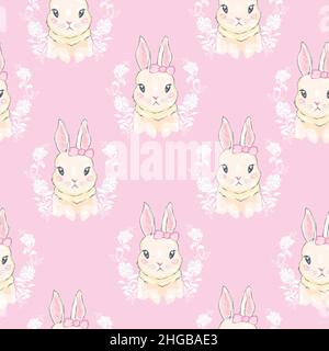 Motif sans couture avec adorable lapin de dessin animé. Modèle bébé. Illustration de Vecteur