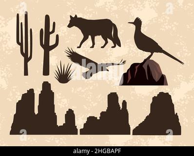 dix animaux et silhouettes de paysage Illustration de Vecteur